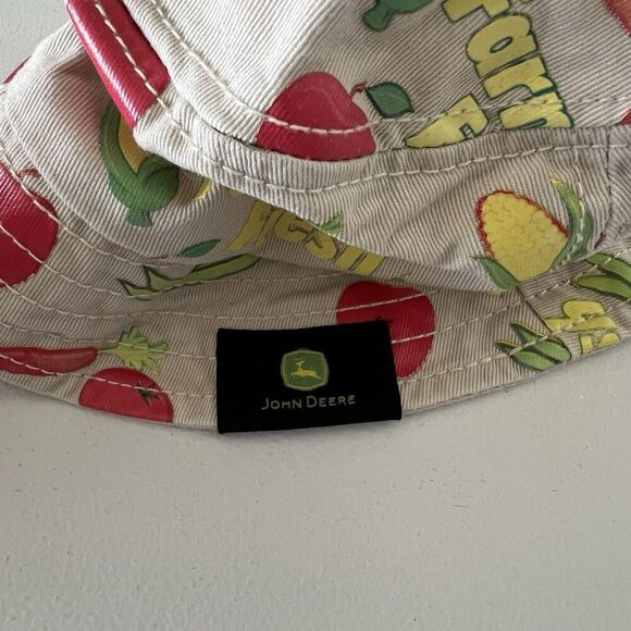 John Deere Bucket Hat Kids/Youth Fresh Produce Print Khaki Cotton Sun Cap - Picture 2 of 7